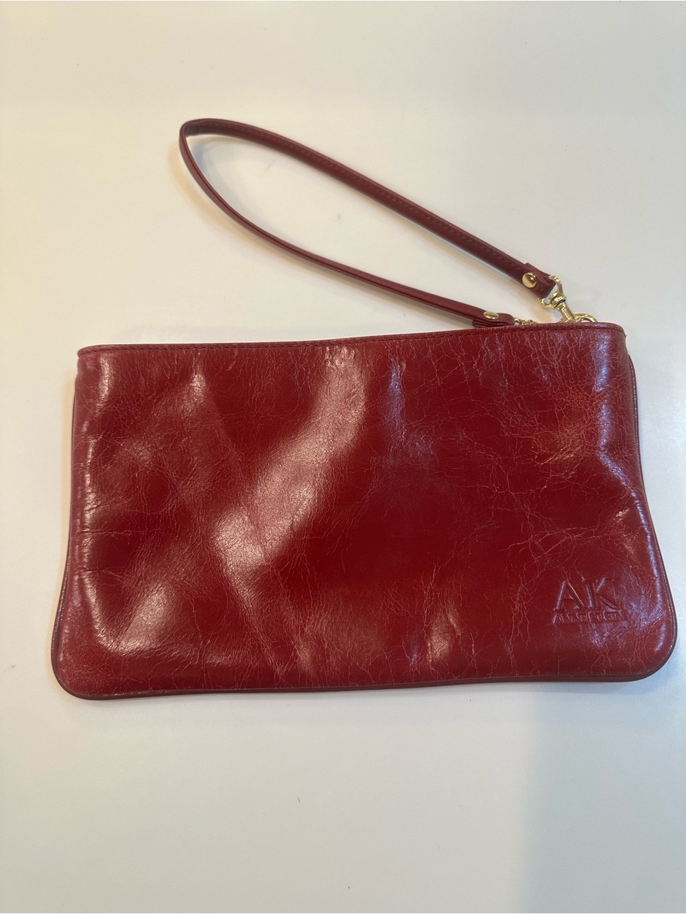 Anne Klein Wine Red Distressed Faux Leather Wristlet Pouch Clutch Zip Top